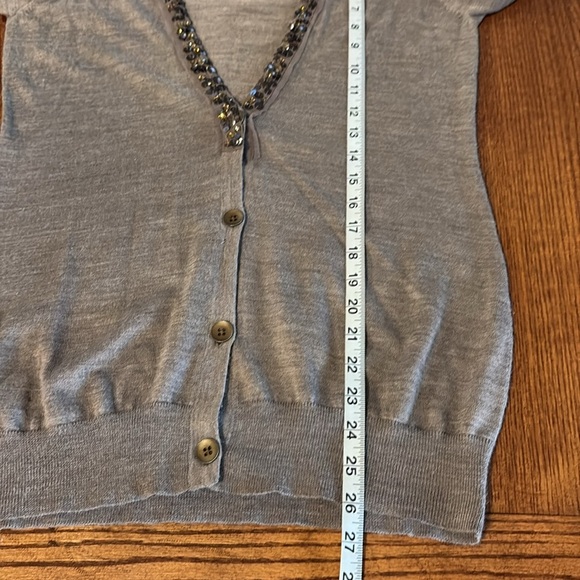 LOFT Taupe brown Cardigan with Sequin Trim wool blend lightweight button down M - Picture 12 of 13